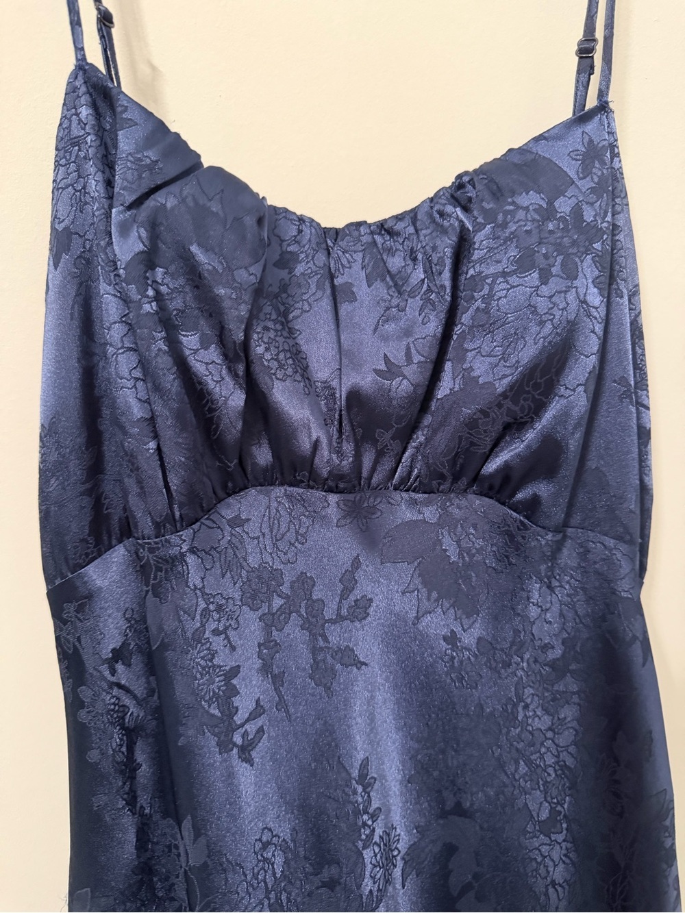 19 Cooper - Floral Jacquard Navy Blue Satin Slip Maxi Dress